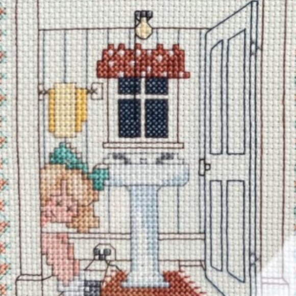 Framed Embroidery Little Girl on Toilet Double Mat Elegant & Humorous 11.25" T - Picture 3 of 14